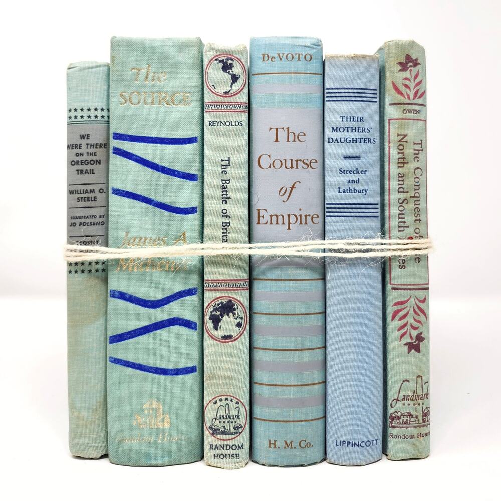 Set of 6 Vintage Hardcover Books Seafoam Green & Blue Tones